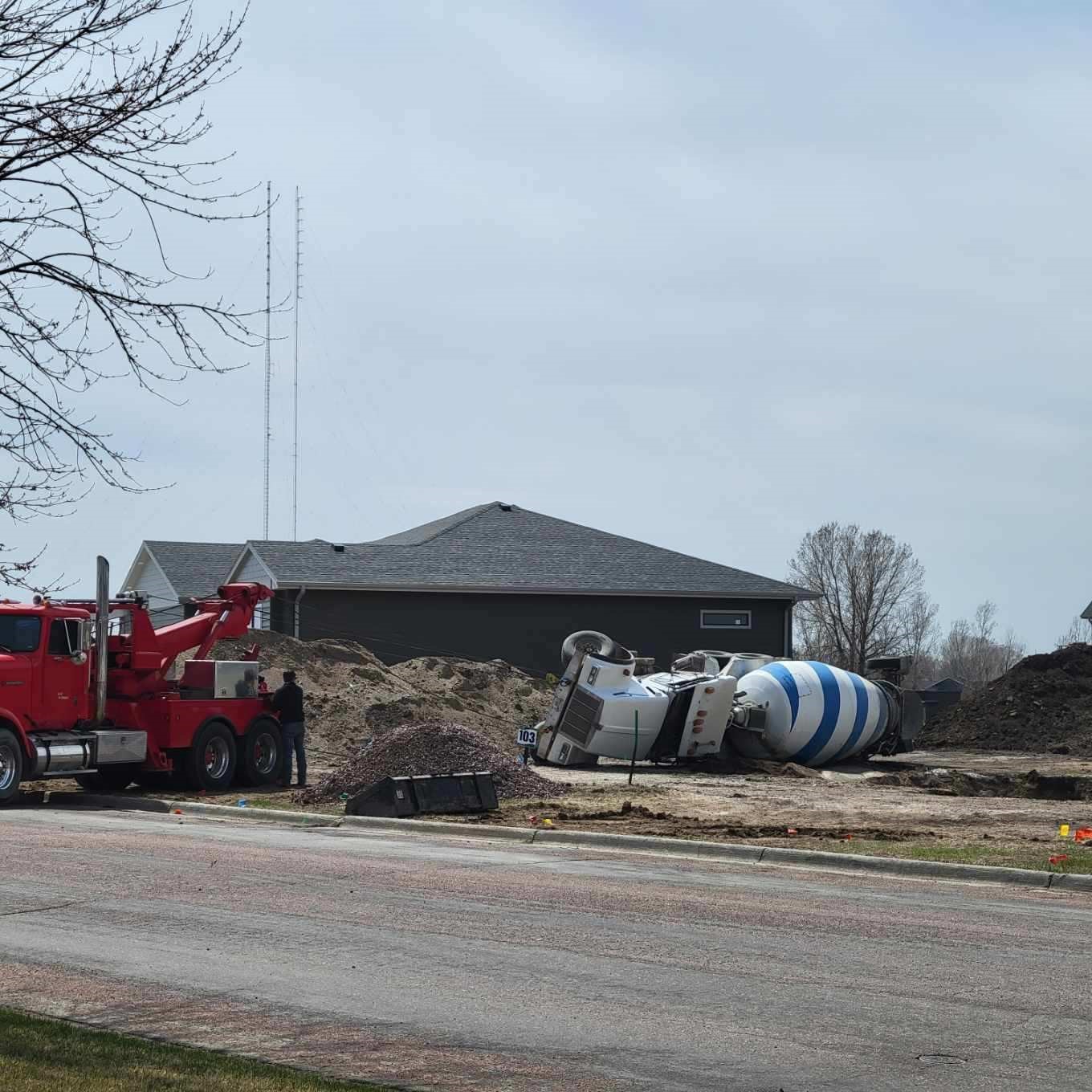 Cement truck falls in hole near Wild Oak Golf Course