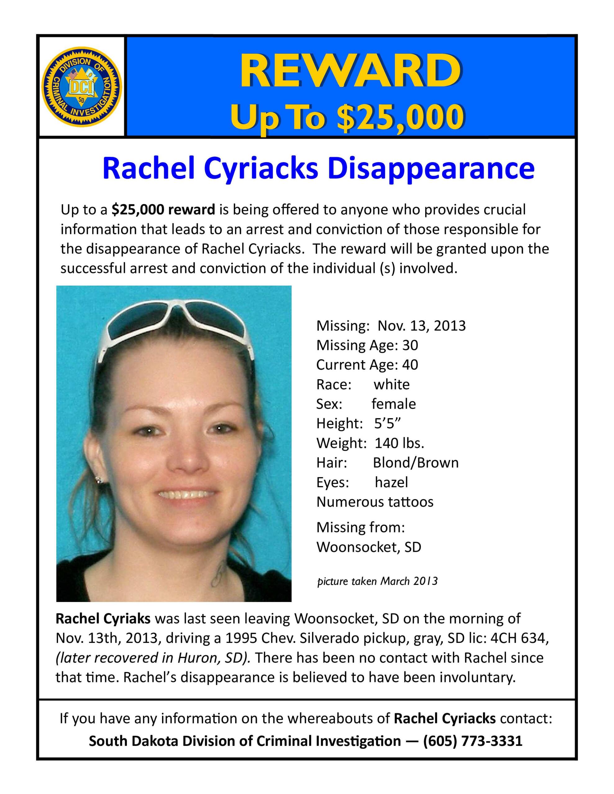 Attorney General Jackley announces reward in search for Rachel Cyriacks