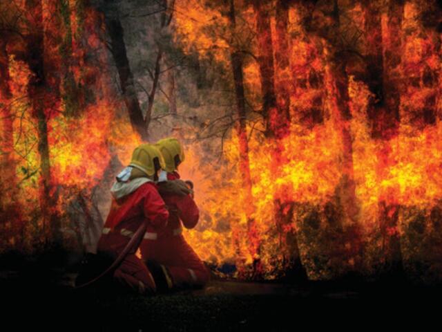 Firefighters battling flames