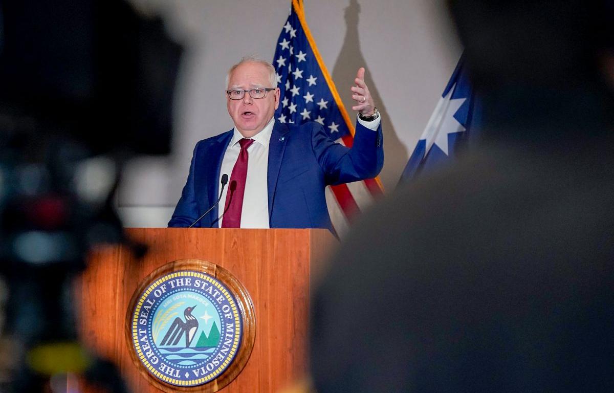 Gov. Tim Walz speaks last month during a news conference following the release of the November Budget and Economic Forecast. The governor on Thursday proposed a slimmed-down $66 billion state budget for the 2026-27 biennium