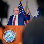 Gov. Tim Walz speaks last month during a news conference following the release of the November Budget and Economic Forecast. The governor on Thursday proposed a slimmed-down $66 billion state budget for the 2026-27 biennium