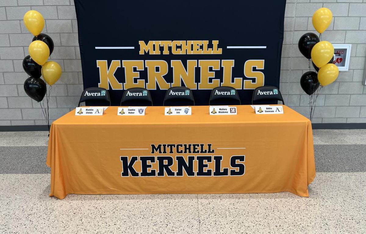Mitchell High School National Letter of Intent Signing Day Mitchell High School Signing Day Feb. 4, 2026 MHS Commons signing day 3:20 p.m. Mitchell SD student-athletes signing day National Letter of Intent Mitchell SD Avrie London Dakota State track and field Taylor DeJong Dickinson State track and field Tyler Christensen Dakota Wesleyan baseball Adam Kampshoff Dakota Wesleyan soccer Hunter Patton Mount Marty track and field Mitchell High School athletics college commitments South Dakota high school signing day Mitchell Kernels college signings Mitchell SD sports recruiting news South Dakota college athletics commitments