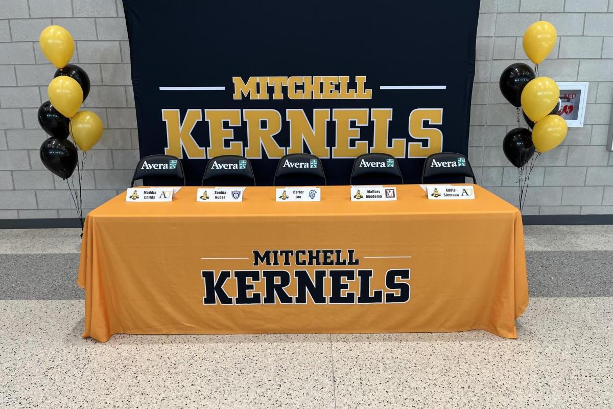 Mitchell High School National Letter of Intent Signing Day Mitchell High School Signing Day Feb. 4, 2026 MHS Commons signing day 3:20 p.m. Mitchell SD student-athletes signing day National Letter of Intent Mitchell SD Avrie London Dakota State track and field Taylor DeJong Dickinson State track and field Tyler Christensen Dakota Wesleyan baseball Adam Kampshoff Dakota Wesleyan soccer Hunter Patton Mount Marty track and field Mitchell High School athletics college commitments South Dakota high school signing day Mitchell Kernels college signings Mitchell SD sports recruiting news South Dakota college athletics commitments