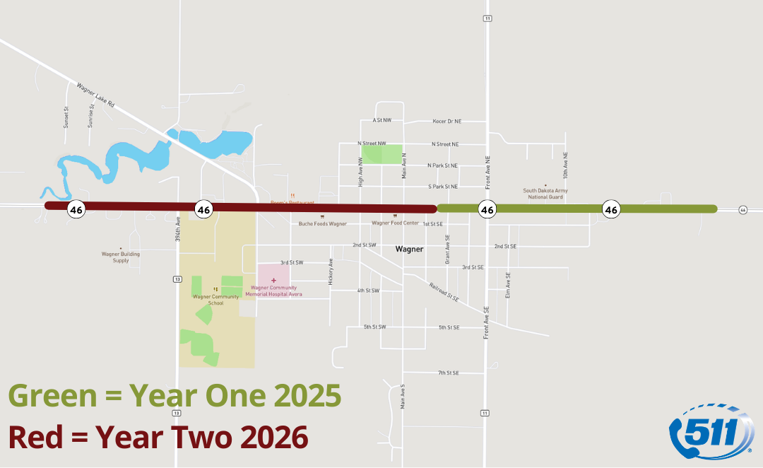 SDDOT map of SD Highway 46 construction project 