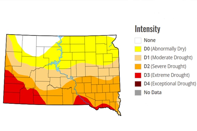 Drought conditions in South Dakota the week of May 28th, 2026