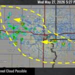 NWS Sioux Falls warned of the chance for funnel clouds or landspouts to develop Wednesday afternoon in Southeast South Dakota