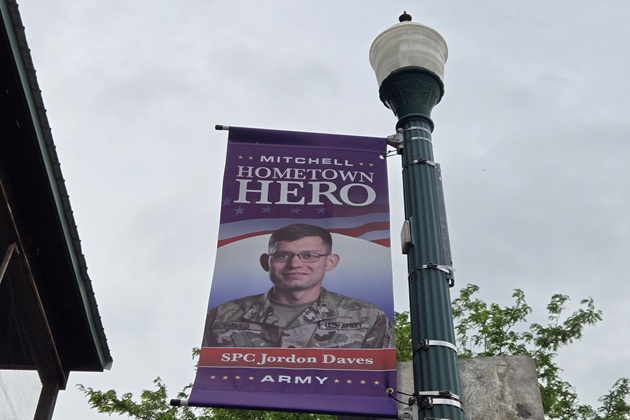 New patriotic banners hang along Main Street in Mitchell.