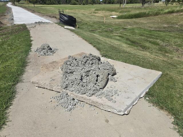 A section of old concrete pulled up that has now been relaid on the Bypass Trail near Cadwell Park