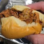 A pulled pork sandwich from Cookies