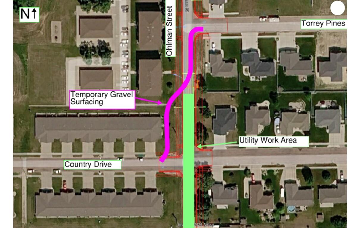 Map of temporary gravel path around construction project at Ohlman and Country Drive
