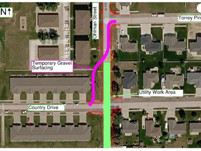 Map of temporary gravel path around construction project at Ohlman and Country Drive