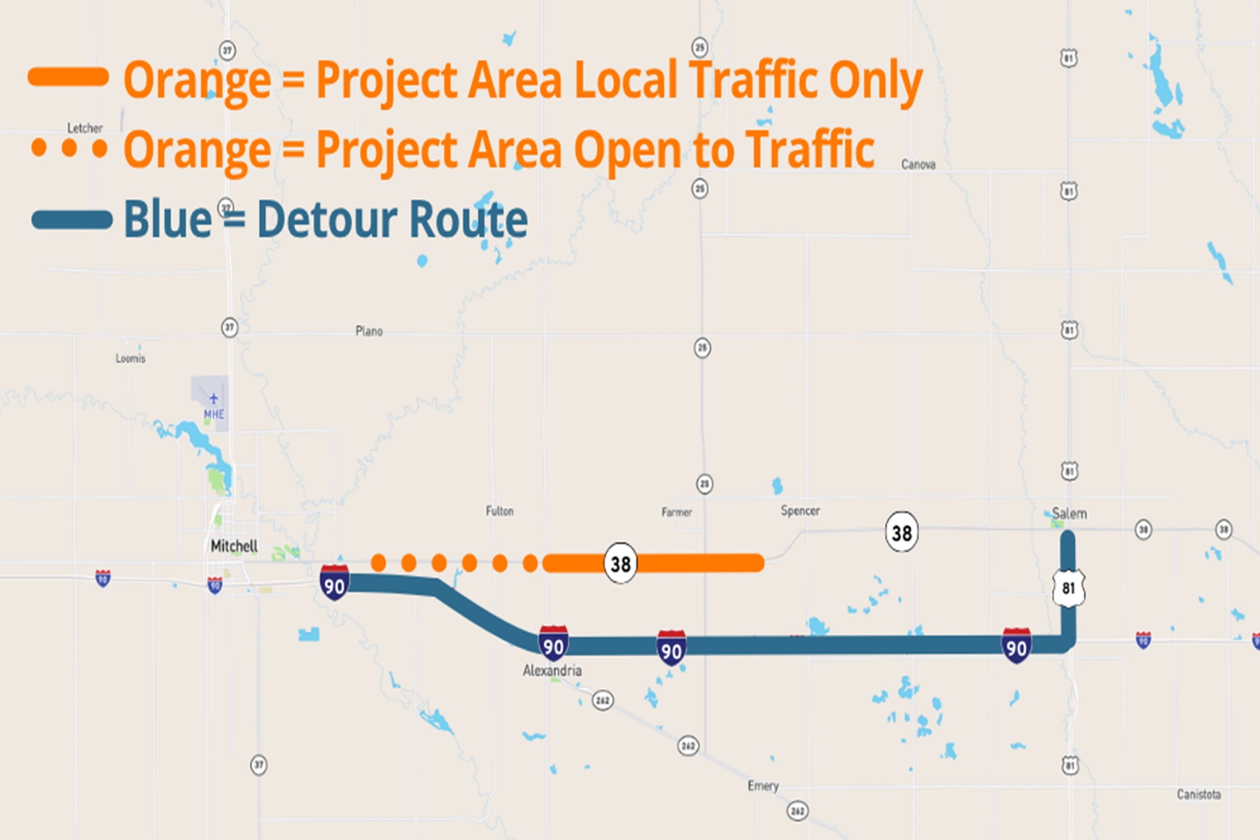 Highway 38 Near Mitchell Set to Close Next Week For Months-Long Construction Project