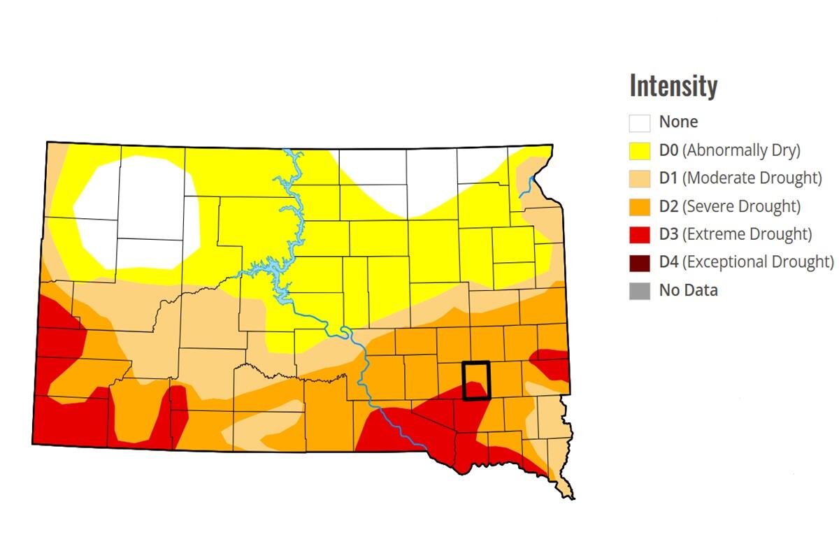 Davison County and the surrounding areas are being hammered by a mix of severe and extreme drought