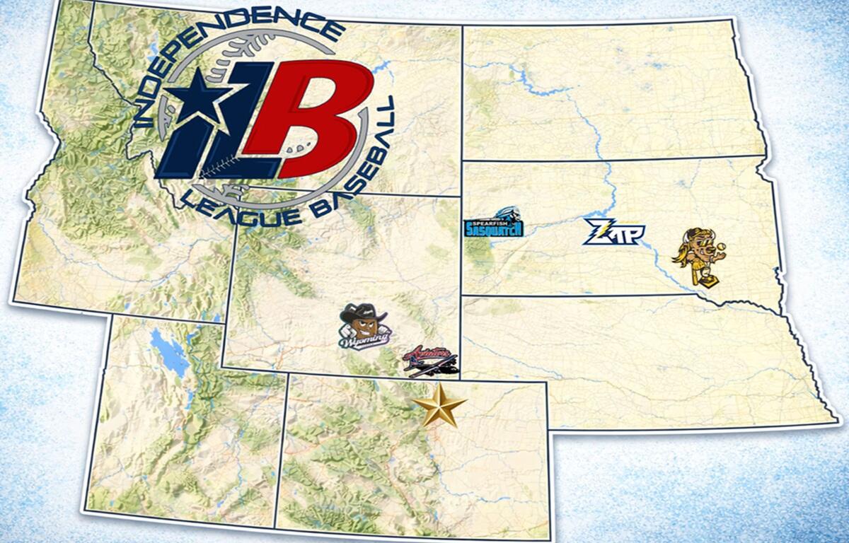 Independence League Baseball map, already showing the Bison Baseball Club in Mitchell