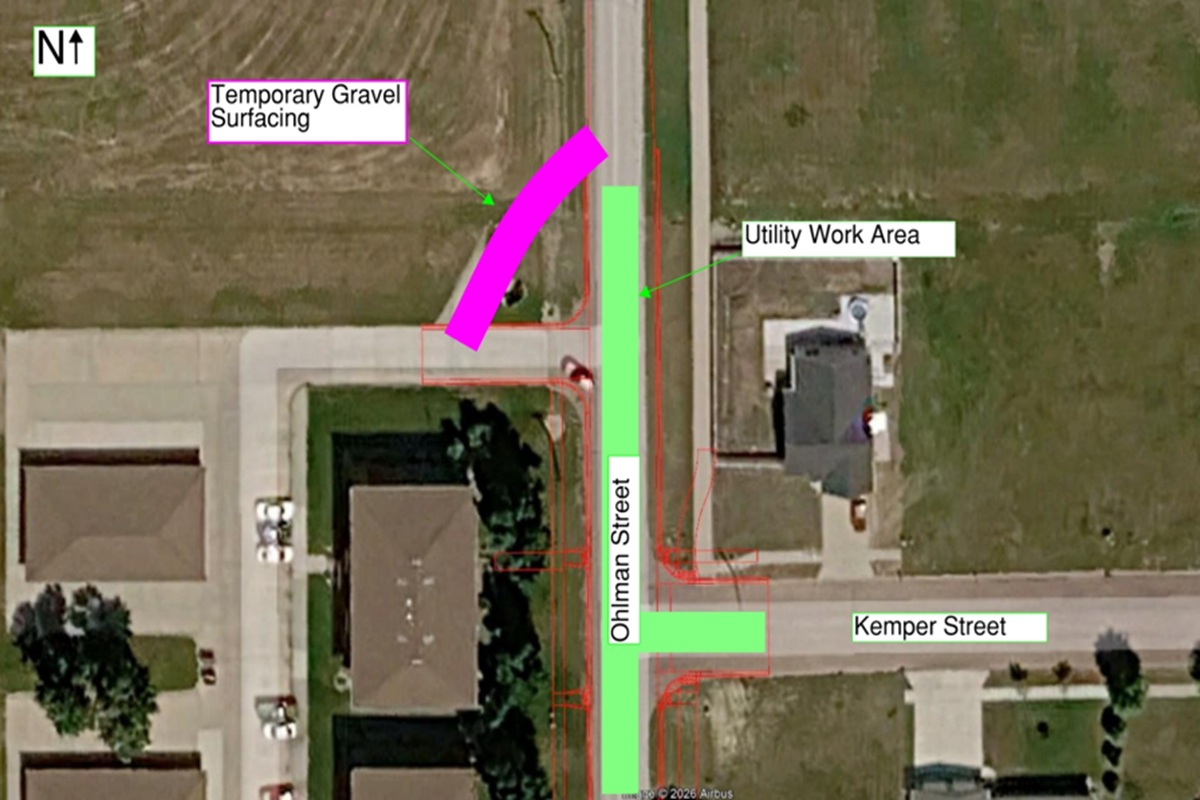 Intersection closed due to water main replacement in Mitchell starting July 7, 2026.