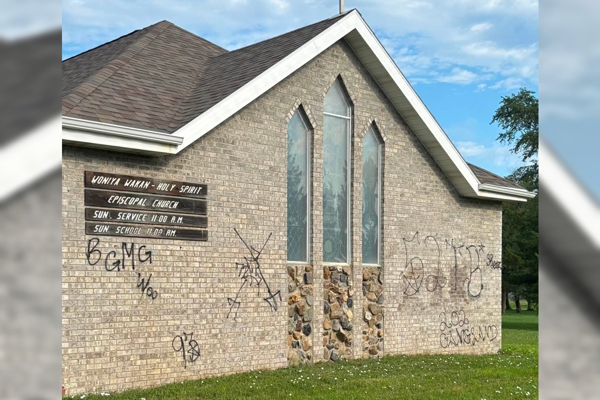 View of full graffiti at Woniya Wakan - Holy Spirit Episcopal Church in Wagner