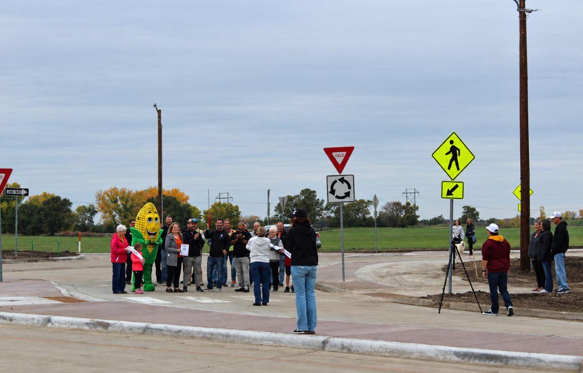 Mitchell’s first roundabout is open at West 23rd Avenue and North Ohlman Street. Police led the first drive around the intersection following an Oct. 30 ribbon cutting.