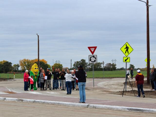 Mitchell’s first roundabout is open at West 23rd Avenue and North Ohlman Street. Police led the first drive around the intersection following an Oct. 30 ribbon cutting.