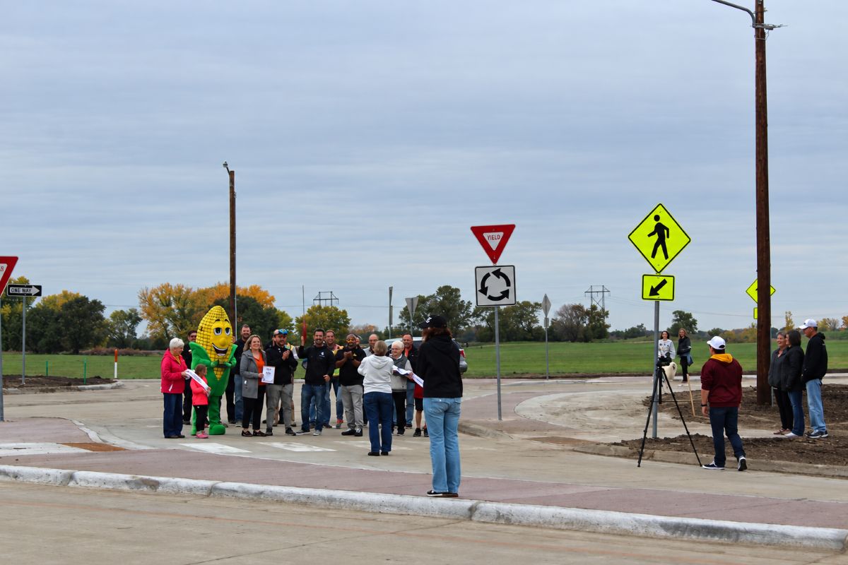 Mitchell’s first roundabout is open at West 23rd Avenue and North Ohlman Street. Police led the first drive around the intersection following an Oct. 30 ribbon cutting.